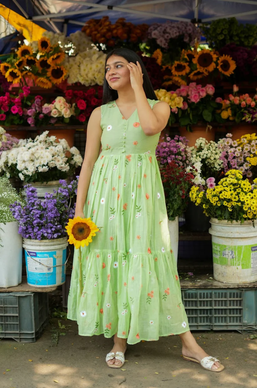 AYANA -Summer'26 (Green Floral embroidered dress) VC736 - Image 2
