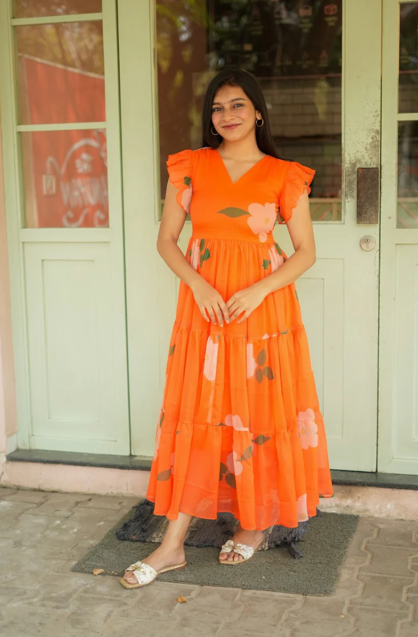 AYANA -Summer'26 (Orange Floral dress) VC734 - Image 2