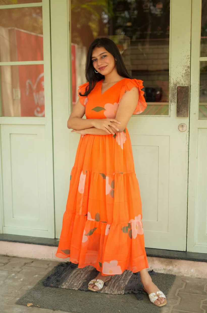 AYANA -Summer'26 (Orange Floral dress) VC734 - Image 3