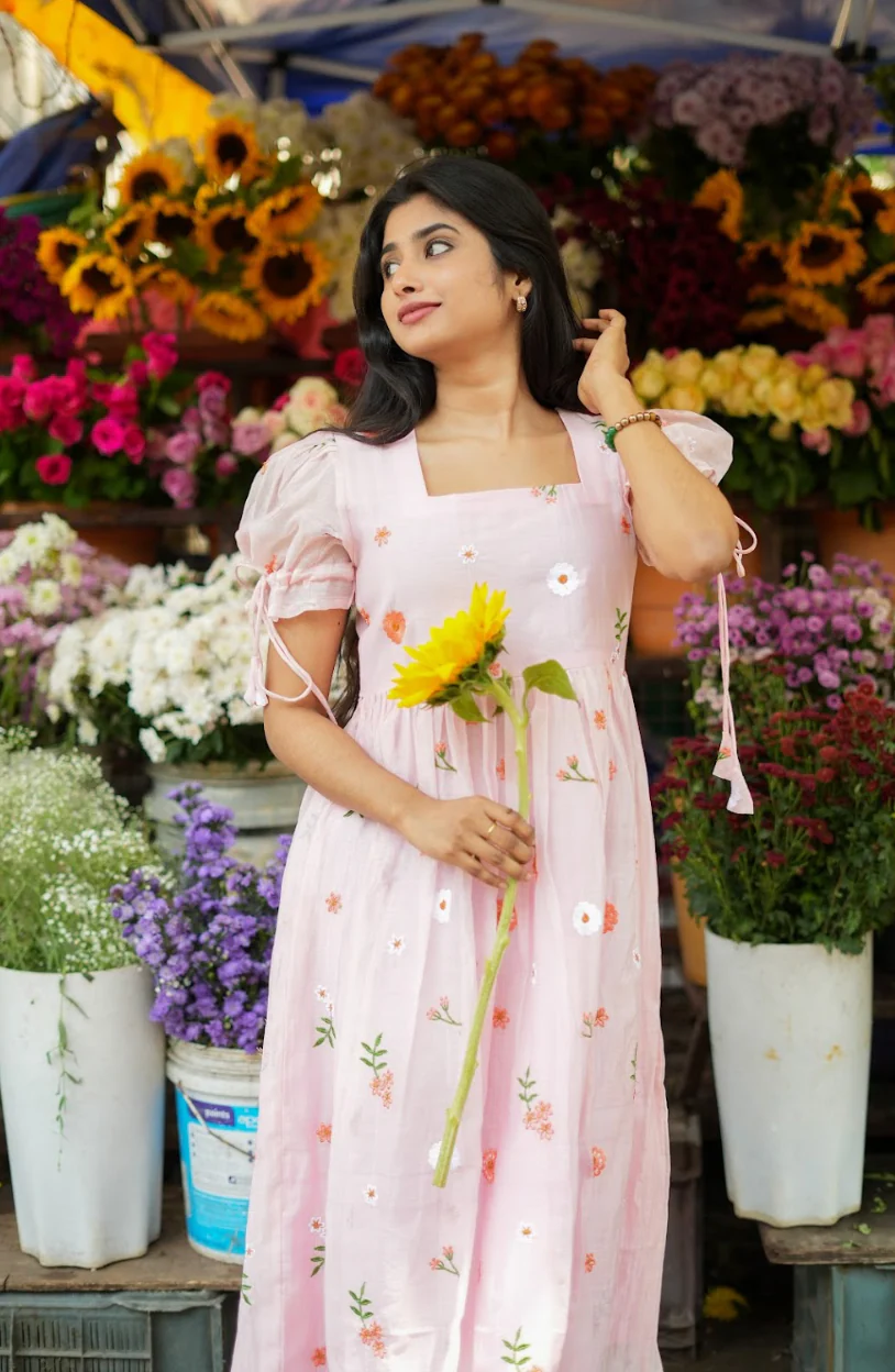 AYANA -Summer'26 (Peach Floral embroidered dress) VC735 - Image 2