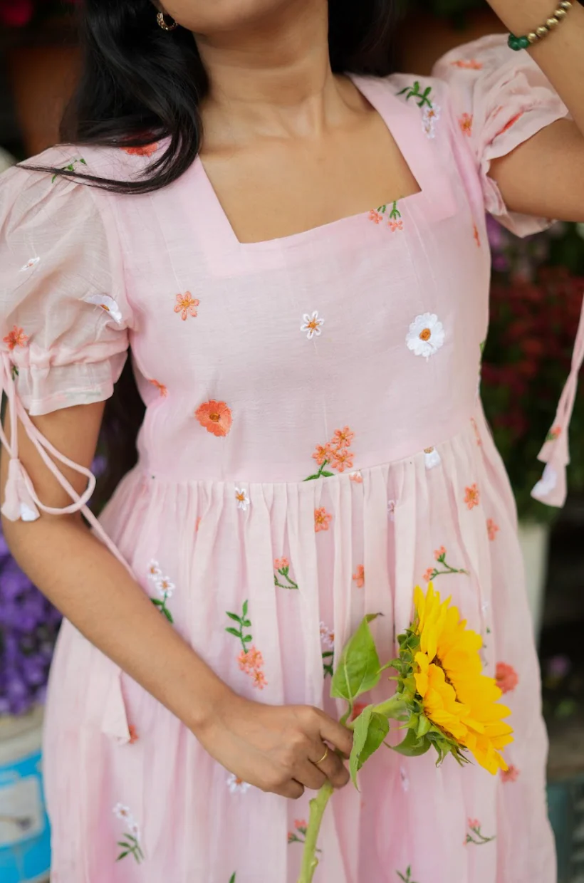 AYANA -Summer'26 (Peach Floral embroidered dress) VC735 - Image 3