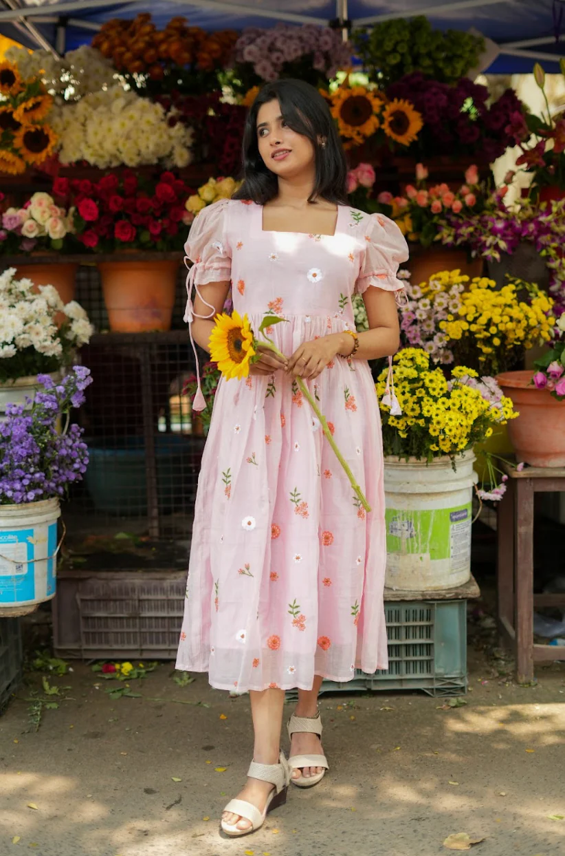 AYANA -Summer'26 (Peach Floral embroidered dress) VC735 - Image 4