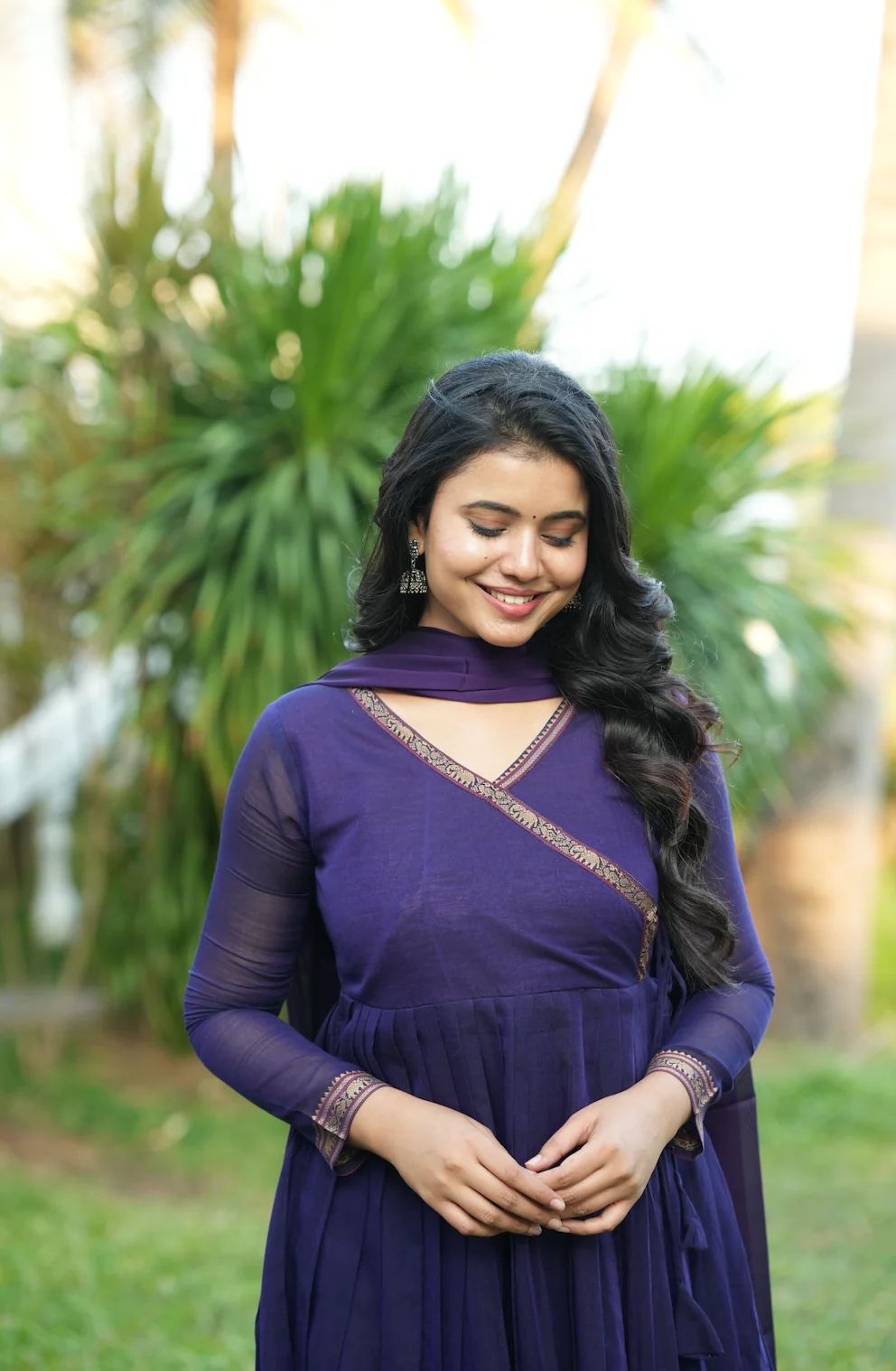 BINDHU-Handloom Narayanpet anarkali(violet) - Image 2