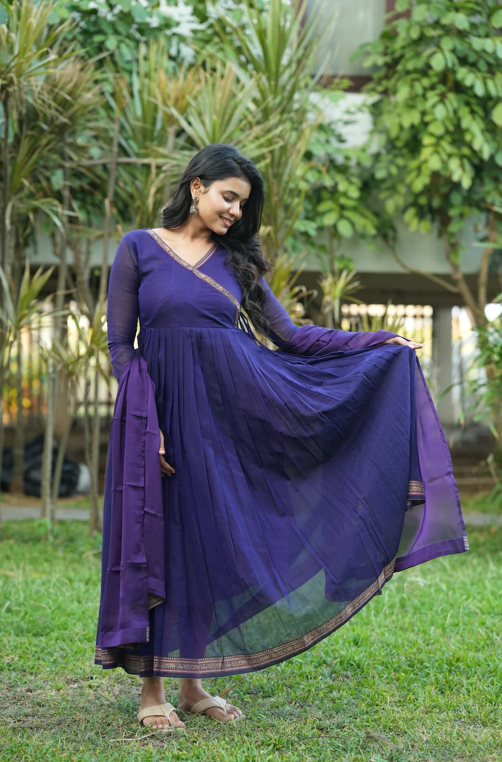 BINDHU-Handloom Narayanpet anarkali(violet) - Image 4