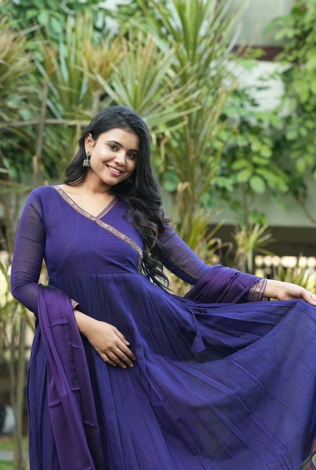 BINDHU-Handloom Narayanpet anarkali(violet) - Image 7