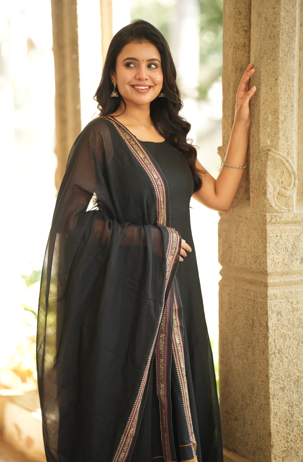 BINDHU-Handloom Narayanpet anarkali (Black) - Image 7