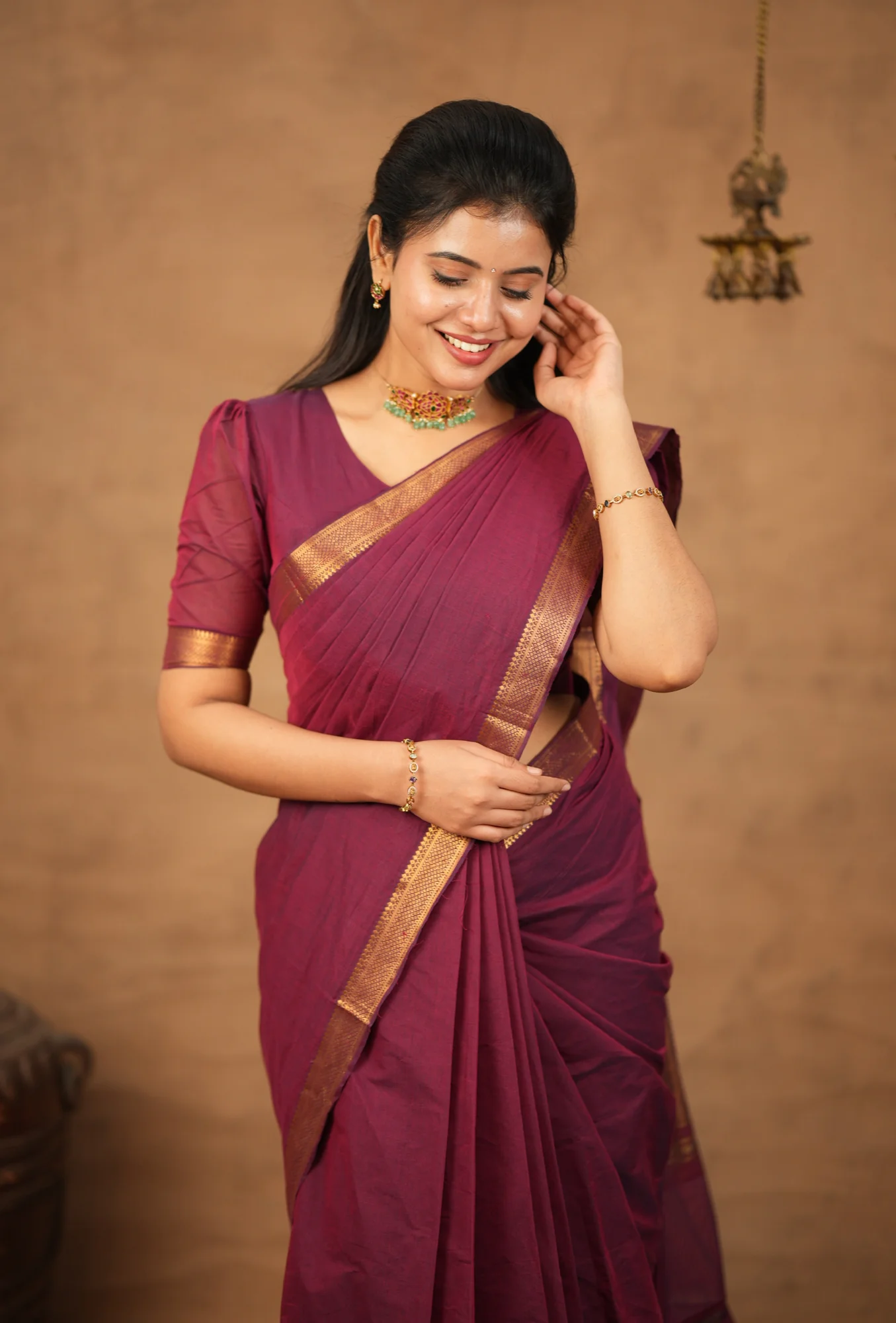 LEEELA-Mangalgiri cotton-Plum red. - Image 2