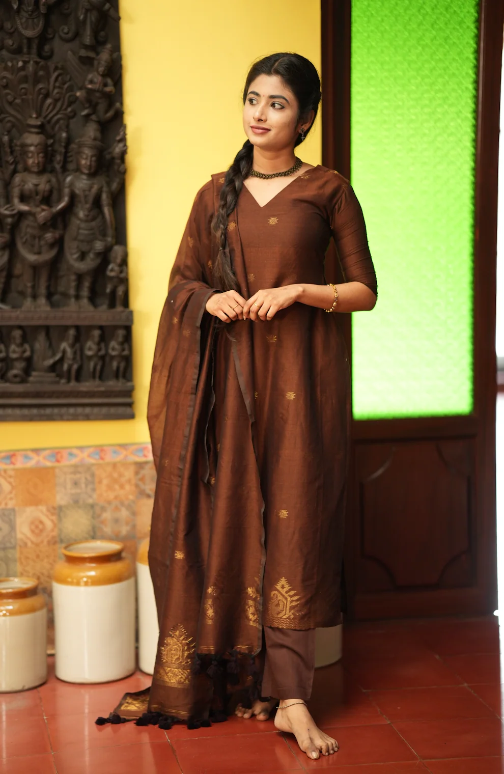 Mandakini(brown)-Jamdani linen suit - Image 2