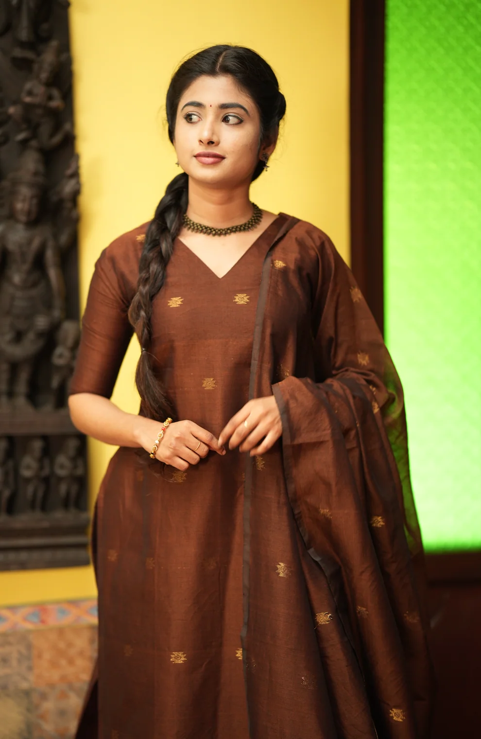 Mandakini(brown)-Jamdani linen suit - Image 7