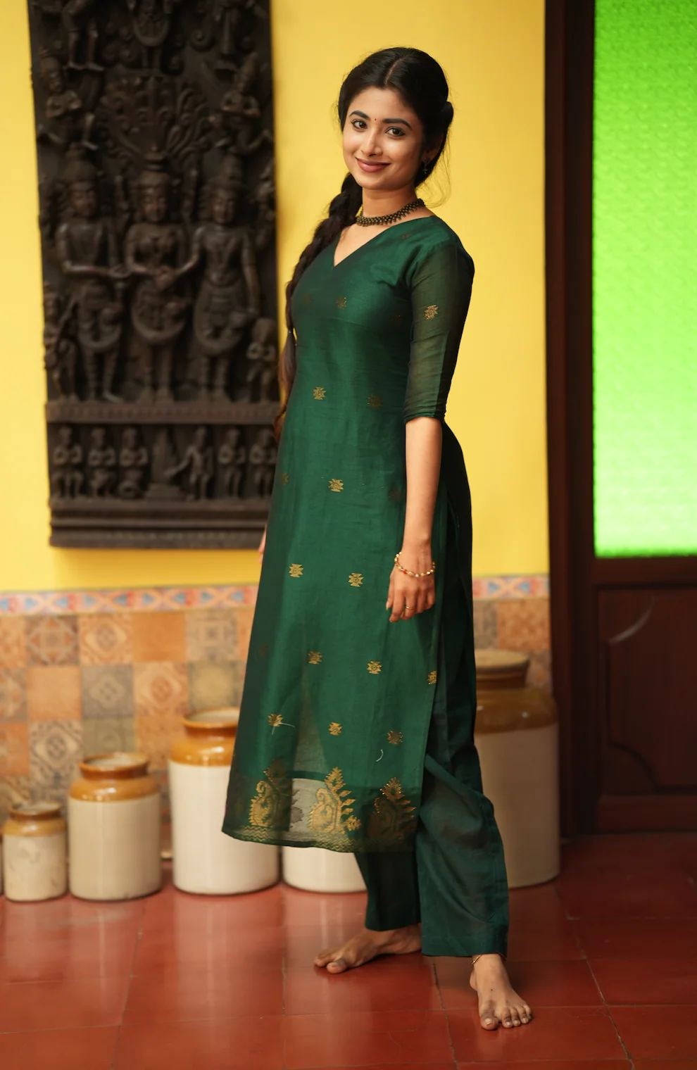 Mandakini(green)-Jamdani linen suit - Image 4