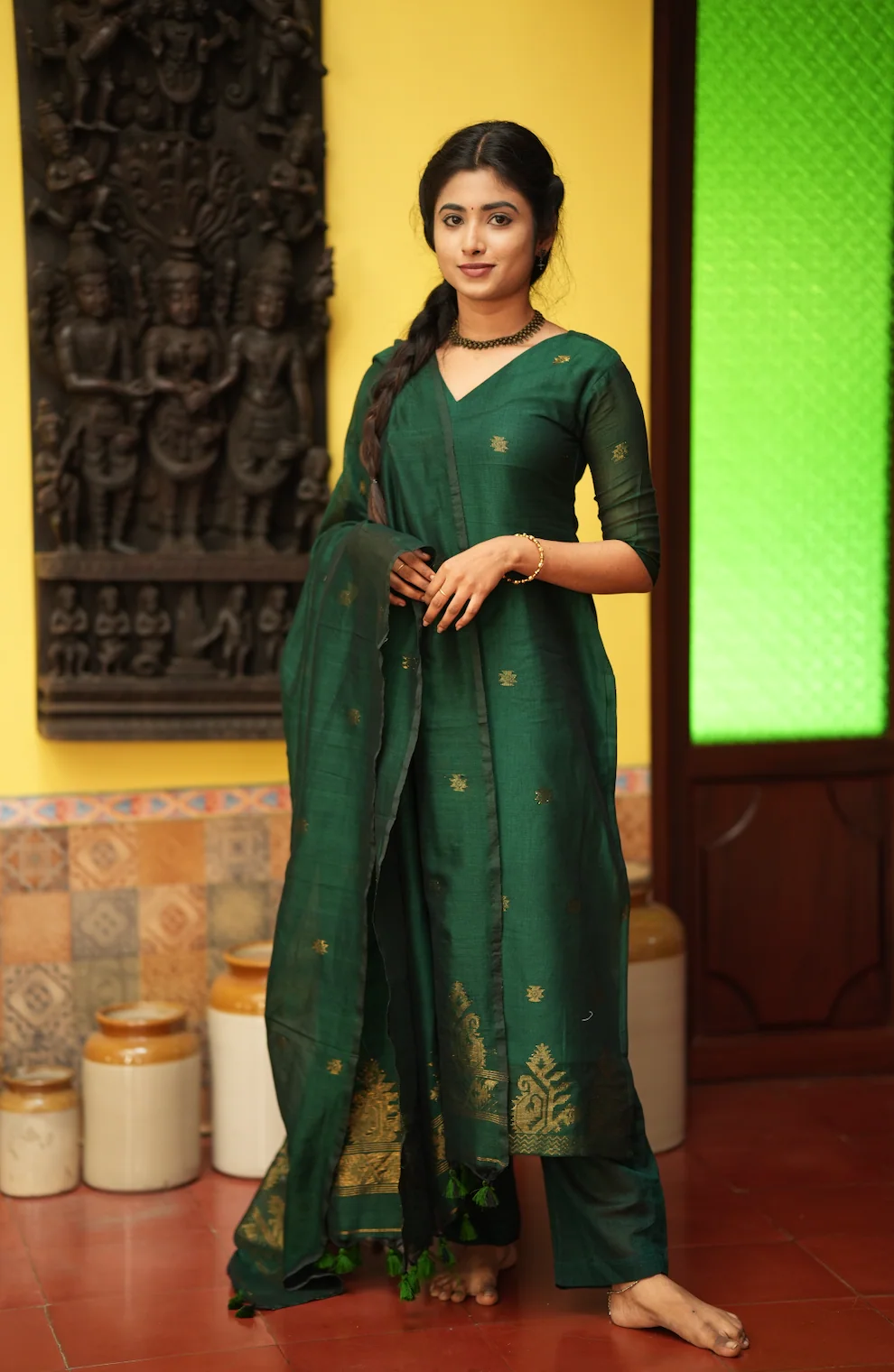 Mandakini(green)-Jamdani linen suit - Image 7