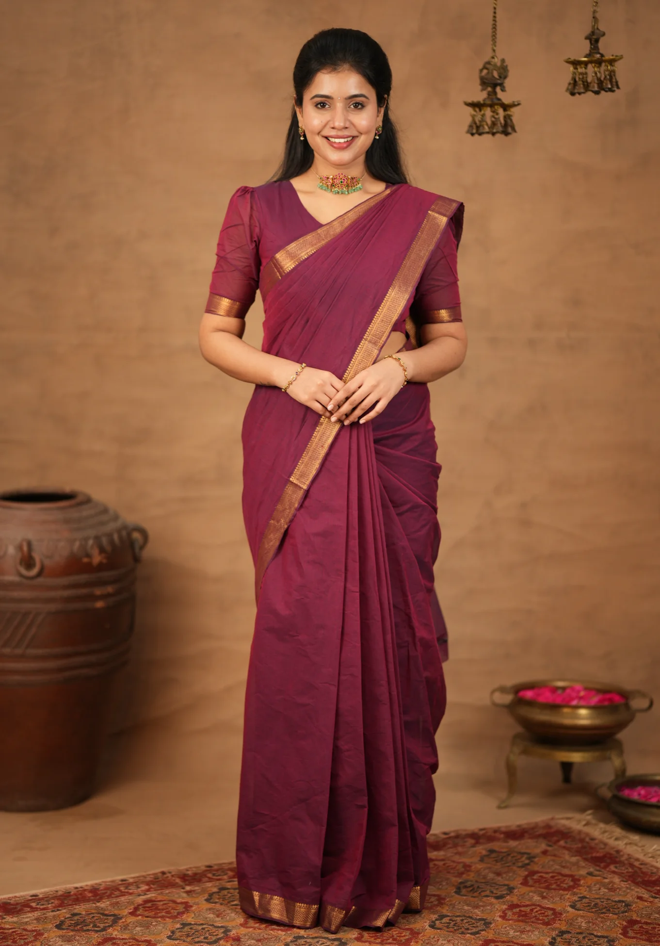 LEEELA-Mangalgiri cotton-Plum red. - Image 3