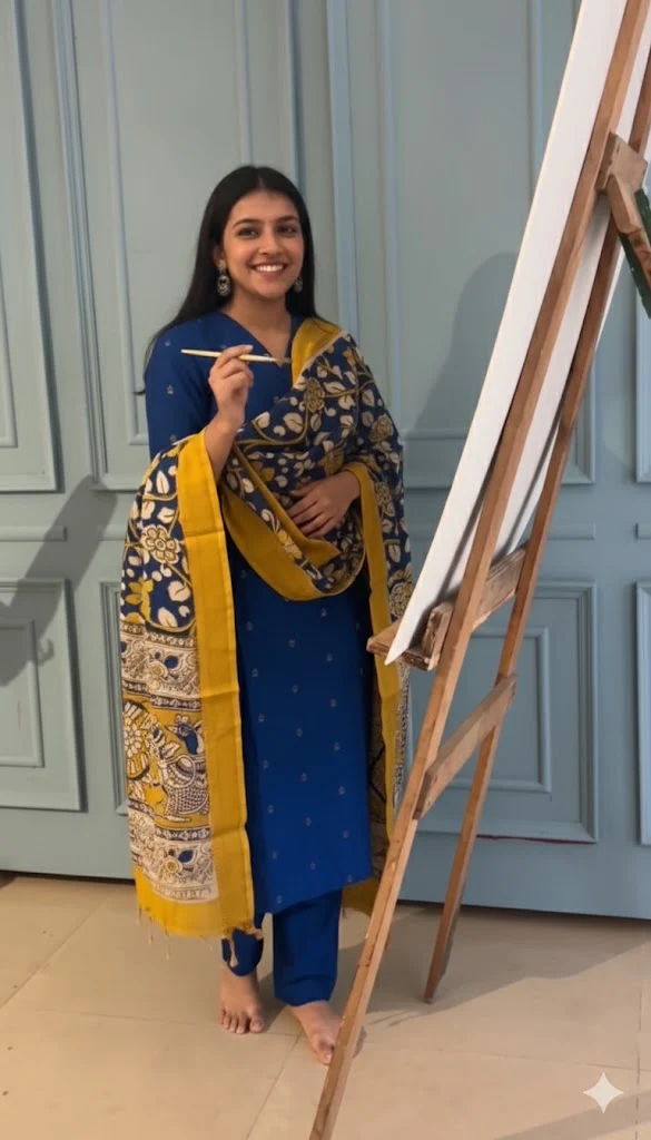 Meenakshi-blue +kalamkari silk dupatta