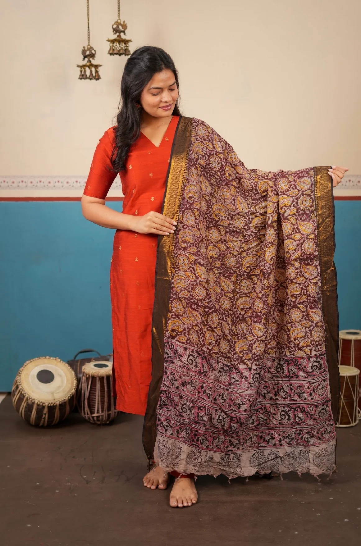 Meenakshi-Rust+kalamkari silk dupatta - Image 2