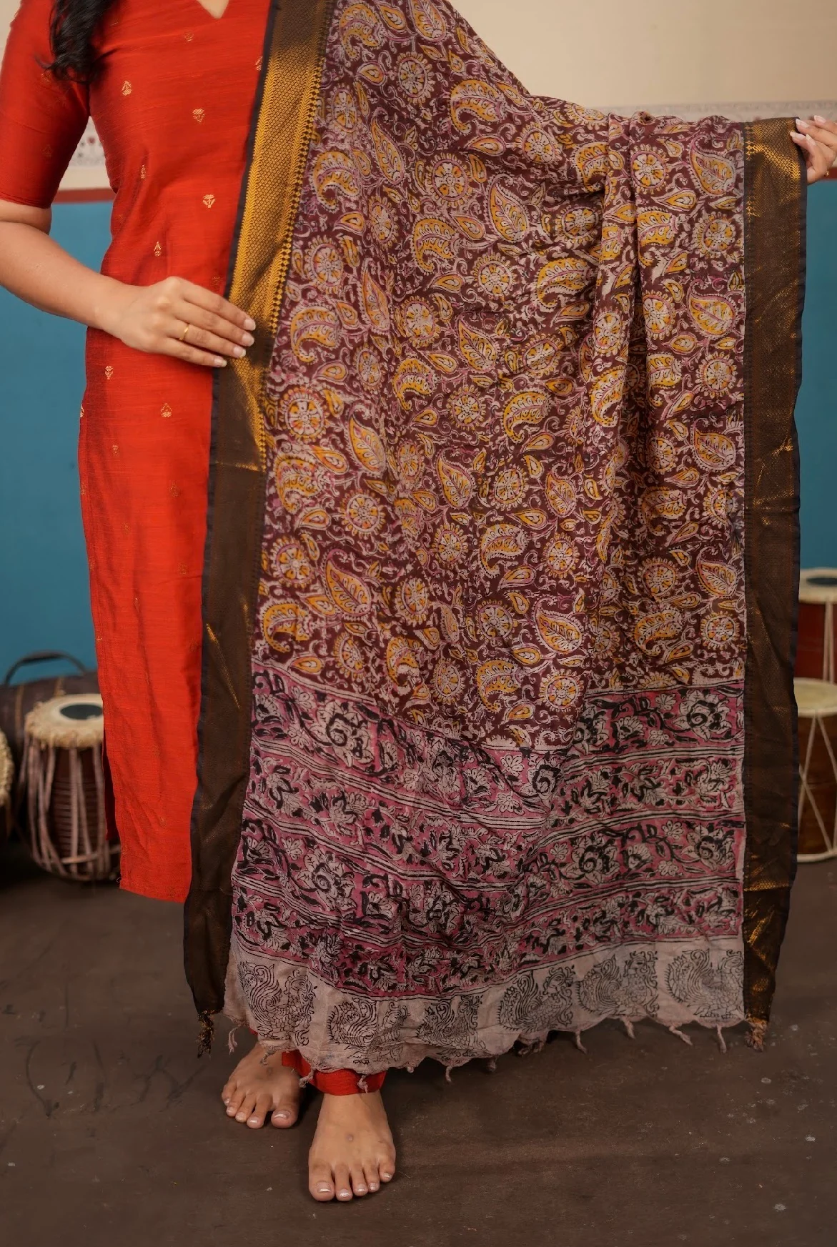 Meenakshi-Rust+kalamkari silk dupatta - Image 3