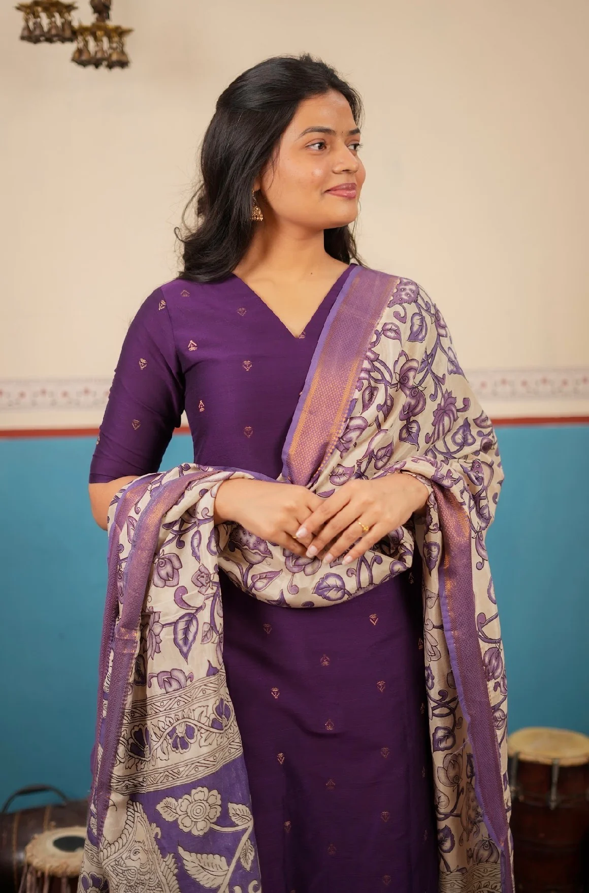Meenakshi-violet +kalamkari silk dupatta