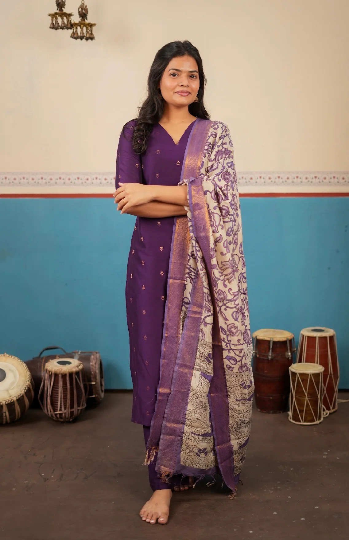 Meenakshi-violet +kalamkari silk dupatta - Image 2