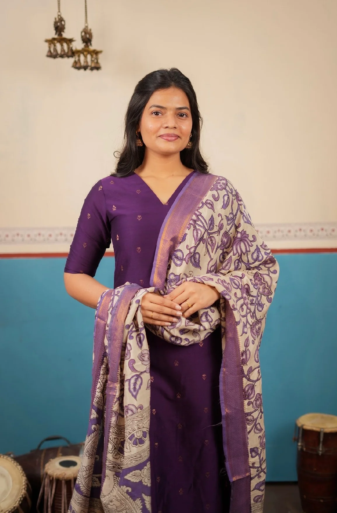 Meenakshi-violet +kalamkari silk dupatta - Image 4