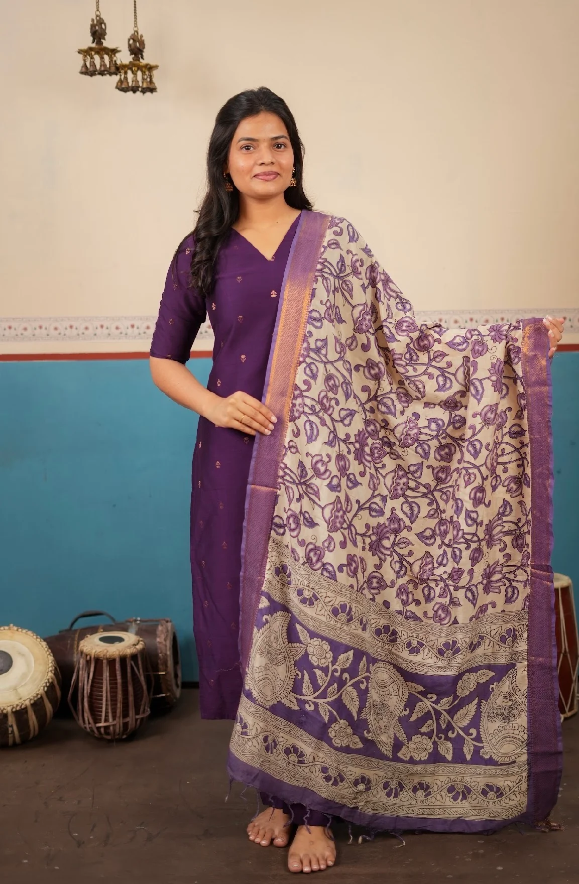 Meenakshi-violet +kalamkari silk dupatta - Image 5