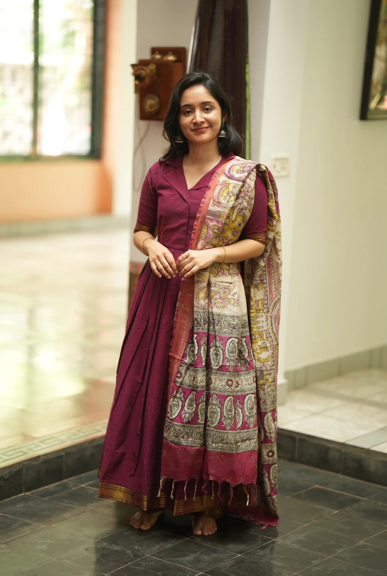 SUBATHRA(Wine)with silk dupatta - Image 2