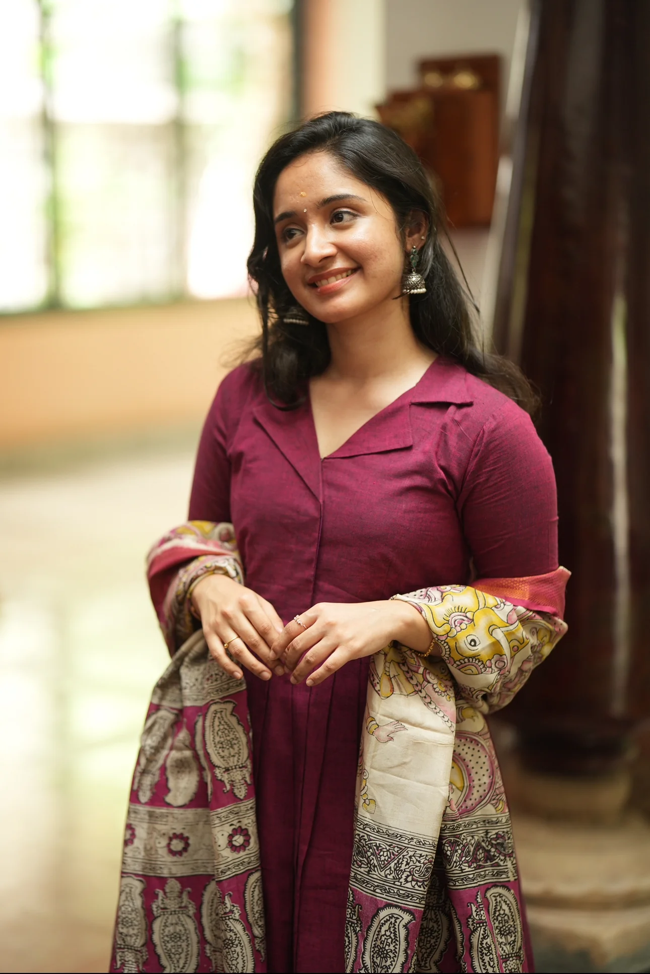 SUBATHRA(Wine)with silk dupatta - Image 3