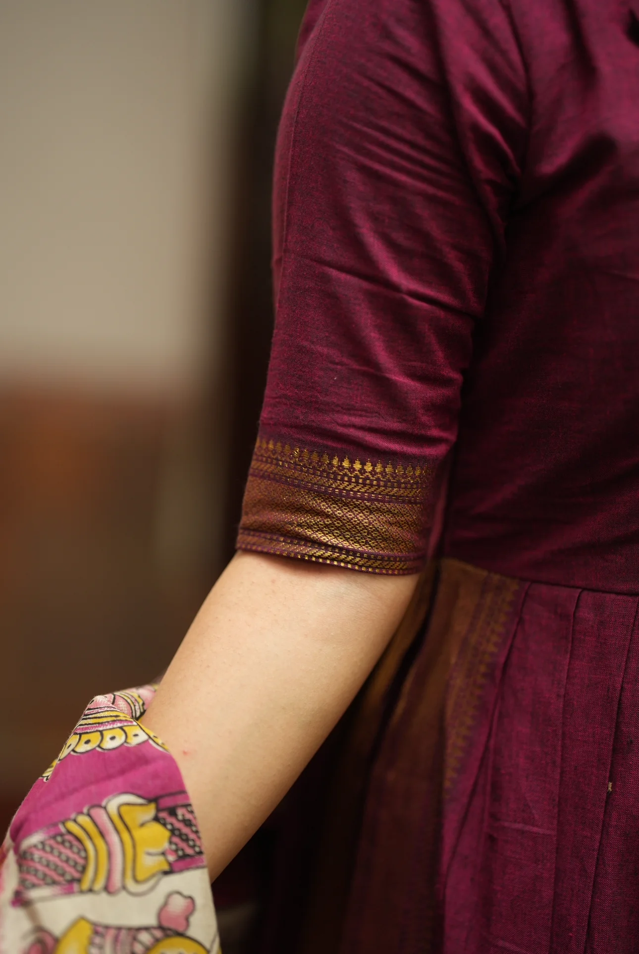 SUBATHRA(Wine)with silk dupatta - Image 5