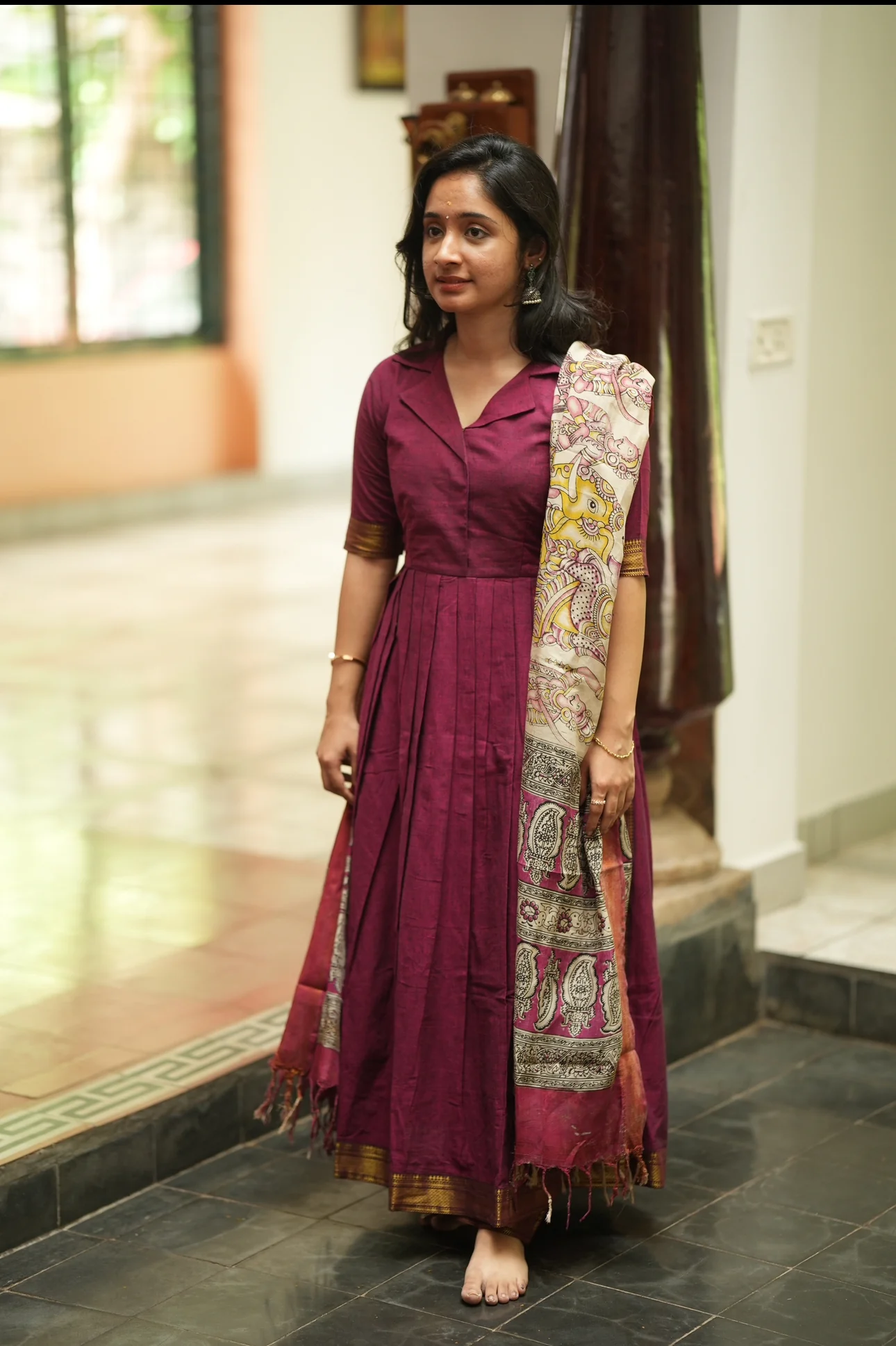 SUBATHRA(Wine)with silk dupatta - Image 6