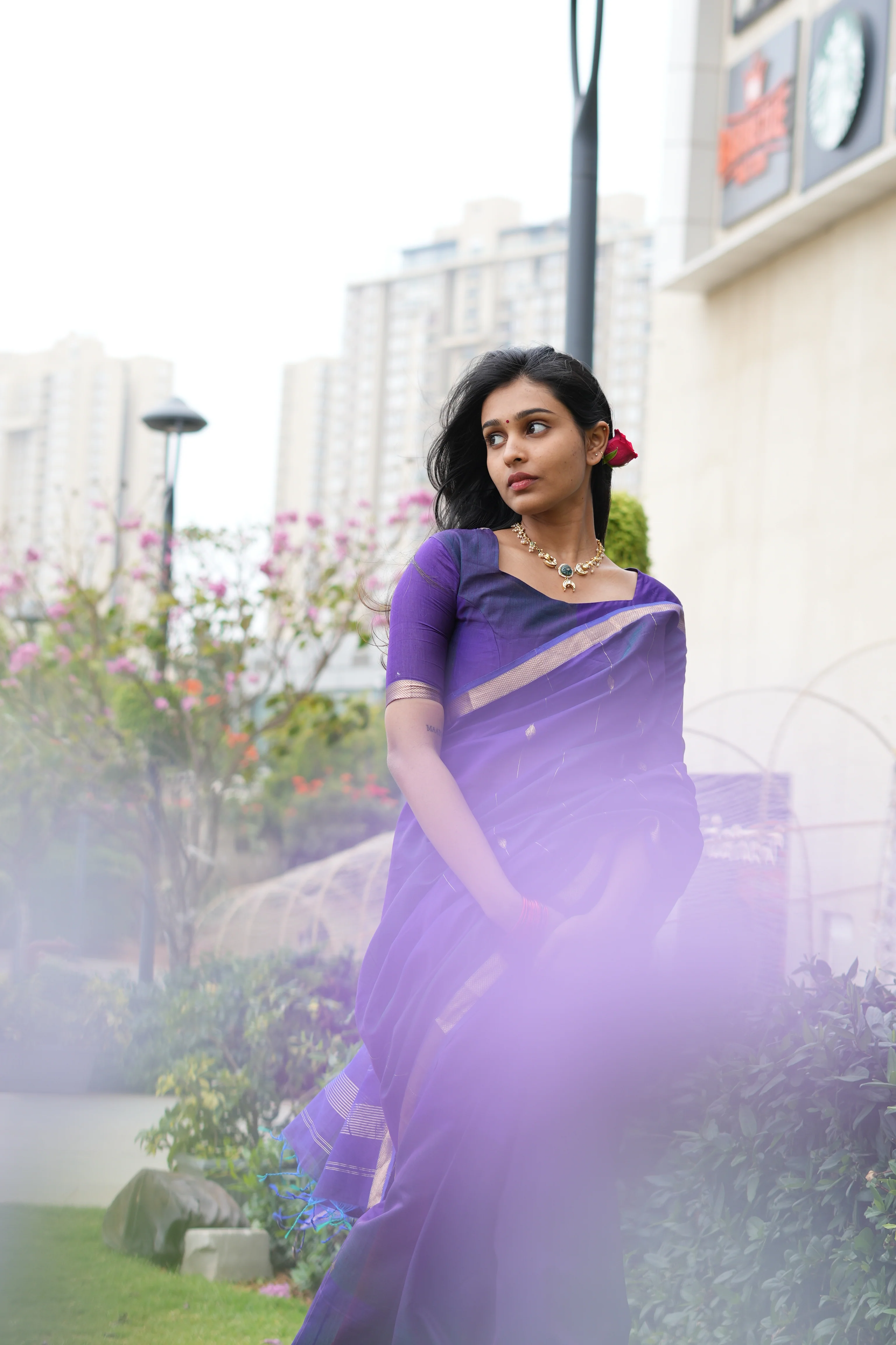 Sundari-Violet (Maheshwari silk saree) - Image 3