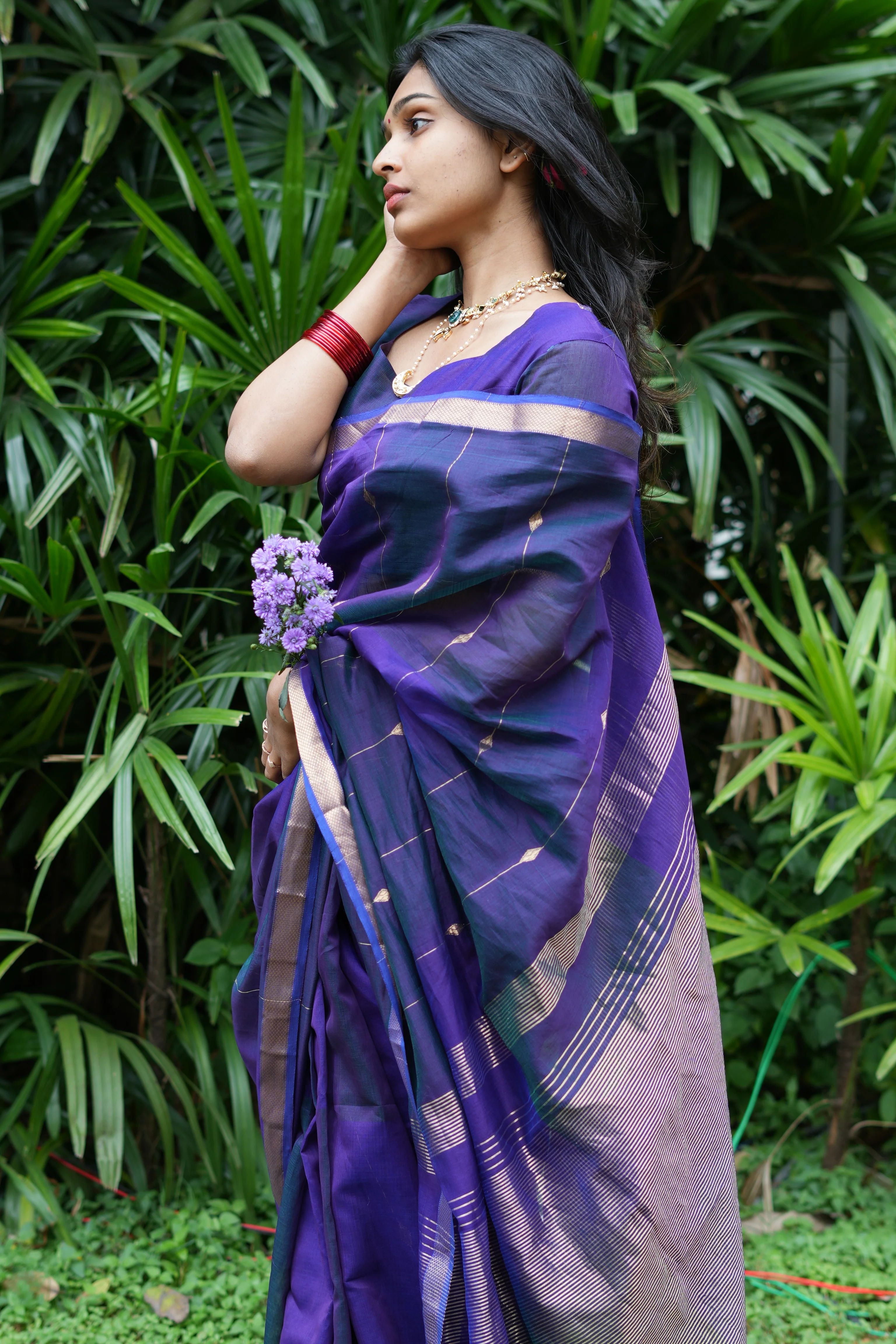 Sundari-Violet (Maheshwari silk saree) - Image 4