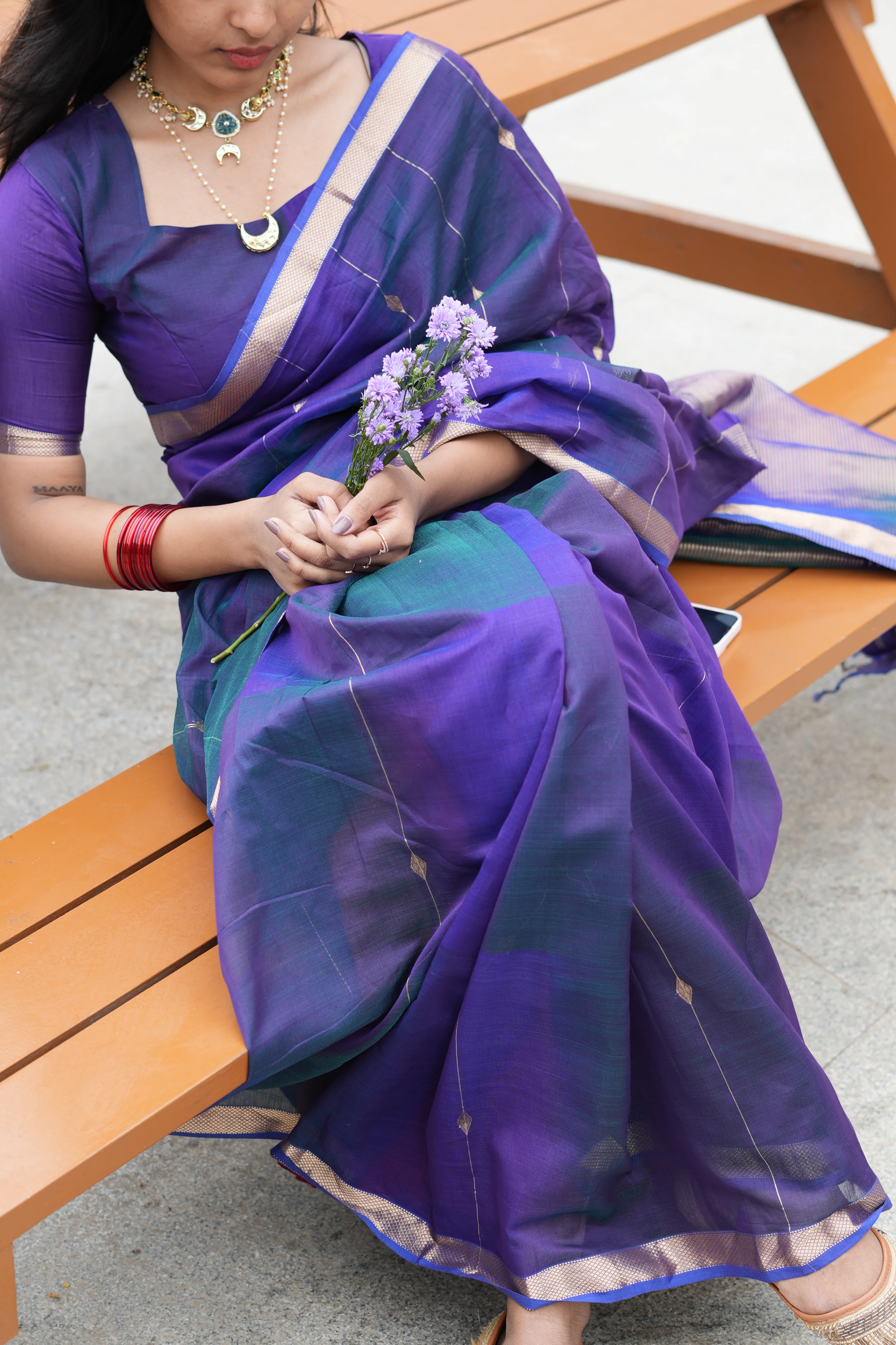 Sundari-Violet (Maheshwari silk saree) - Image 6