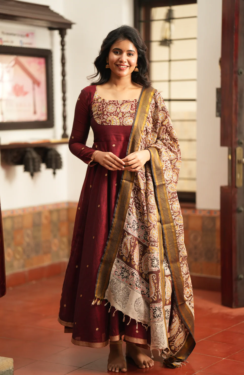 THARIKA (MAROON - KALAMKARI FUSION ANARKALI)