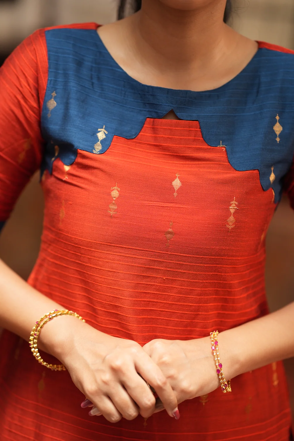 Yashodha-ORANGE AND NAVY - Image 2